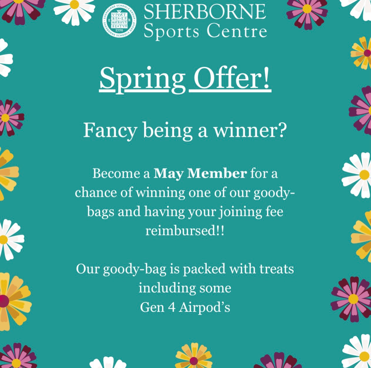 HELLO SPRING OFFER😍

Who’s ready to be a winner? 🏆
Get signed up in May to be entered into our competition ✨

Get in touch today:

SSCmemberships@sherborne.org